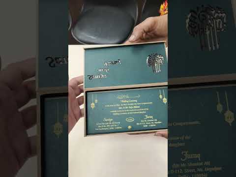 KLB834 Green Color Couple Name Laser Cut Box Type MDF Thick Wedding Card