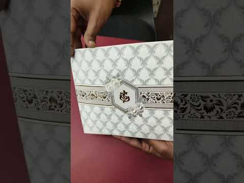 KLB-1238 White Grey Floral Semi Box Wedding Card (2 Page)