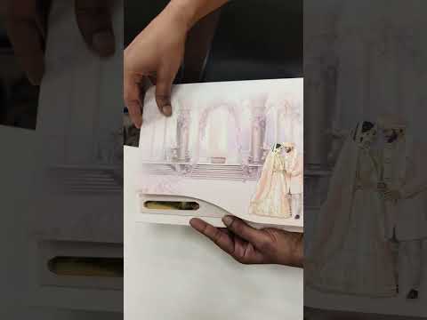 KLB767 Dulha Dulhan Mandap Design Creme Purple Color Semi Box Wedding Card (2 Page & Couple Name Acrylic)