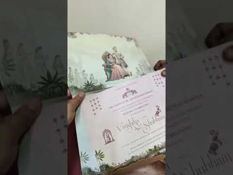 KLB-1515 Creme Blue Bride Groom Elephant Semi Box Wedding Card (2 Page & Couple Name Wooden Plate)