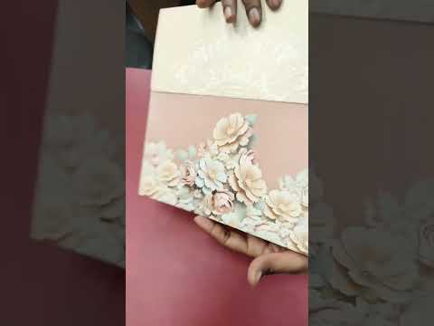 KLB-1212 Creme Pink Floral Semi Box Wedding Card (2 Page)