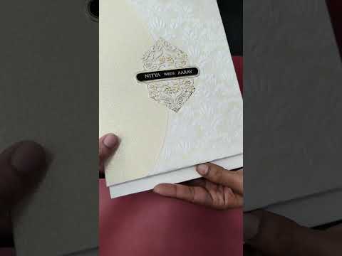 KLB-1163 White Creme Floral Embossed Padded Thick Wedding Card (2 Page & Couple Name Wooden Plate)