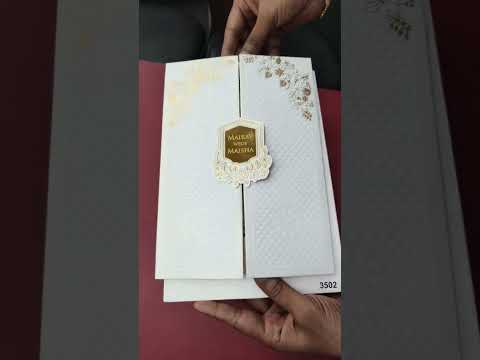 KLB-1074 White Floral Door Style Embossed Padded Thick Wedding Card (2 Page & Couple Name Acrylic)
