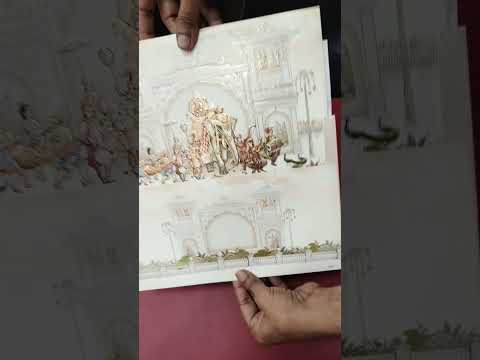 KLB841 Elephant Barat Design Creme Color Embossed Hardboard Padding Thick Wedding Card (2 Page)