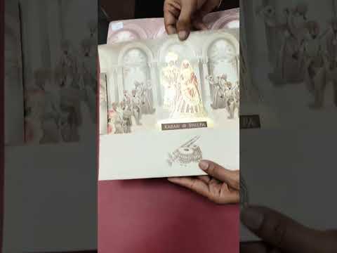 KLB-1225 Creme Brown Bride Groom Semi Box Wedding Card (2 Page & Couple Name Wooden Plate)