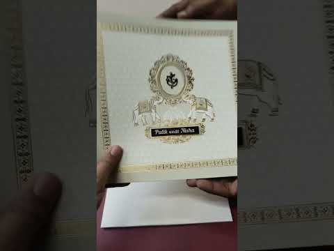 KLB-1572 Creme Elephant Semi Box Wedding Card (2 Page & Couple Name Wooden Plate)