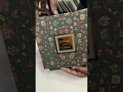 KLB702 Floral Design Grey Color Hardboard Padding Thick Wedding Card (2 Page & Couple Name Acrylic)