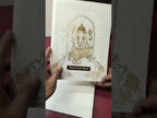 KLB-1562 White Ganesh Ji Embossed Semi Box Wedding Card (2 Page & Couple Name Wooden Plate)