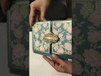 KLB799 Rose Floral Design Green Pink Color Double Door Style Hardboard Padding Thick Wedding Card (2 Page & Couple Name Acrylic)