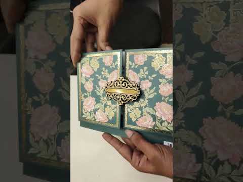 KLB799 Rose Floral Design Green Pink Color Double Door Style Hardboard Padding Thick Wedding Card (2 Page & Couple Name Acrylic)