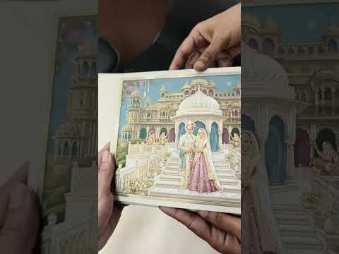 KLB901 Raja Rani Royal Fort Design Blue Color Premium 3D Gold Foil Hardboard Padding Thick Wedding Card (2 Page)