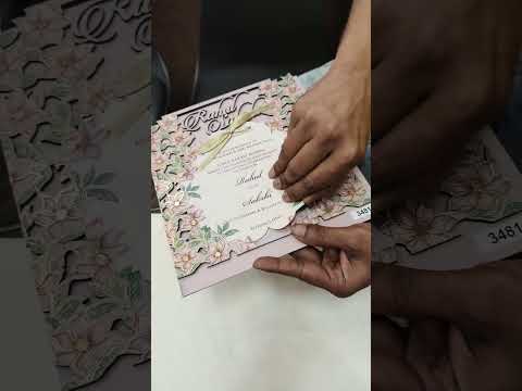 KLB793 Floral Design Pink Color Couple Name Laser Cut MDF Thick Wedding Card (2 Page)