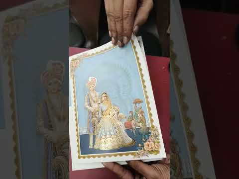 KLB-1192 Creme Blue Raja Rani Semi Box Wedding Card (2 Page)