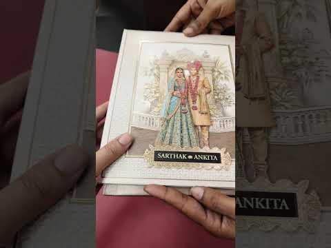 KLB-1269 Creme Brown Bride Groom Padded Thick Wedding Card (2 Page & Couple Name Wooden Plate)