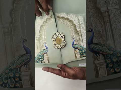 KLB747 Peacock Design Green Color Double Door Style Semi Box Wedding Card (2 Page & Couple Initial Acrylic)