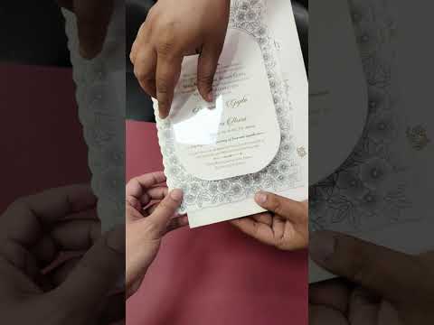 KLB-1322 White Grey Floral Embossed Semi Box Wedding Card (2 Page)