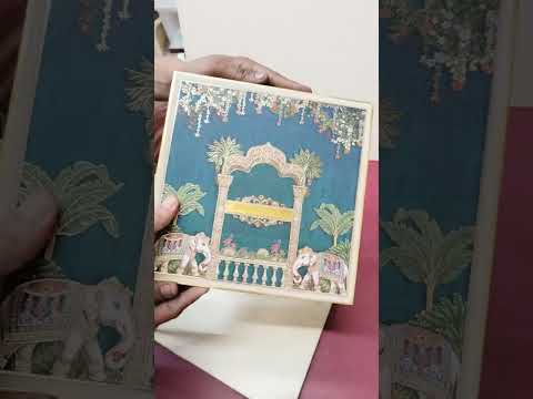KLB-1459 Royal Blue Elephant 3D Gold Foil Padded Thick Wedding Card (2 Page & Couple Name Acrylic)