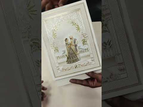 KLB851 Dulha Dulhan Royal Fort Design Creme Color Embossed Hardboard Padding Thick Wedding Card (2 Page)