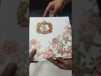 KLB729 Rose Floral Design Creme Color Hardboard Padding Thick Wedding Card (2 Page & Couple Initial Acrylic)