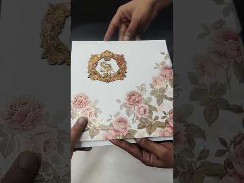 KLB729 Rose Floral Design Creme Color Hardboard Padding Thick Wedding Card (2 Page & Couple Initial Acrylic)