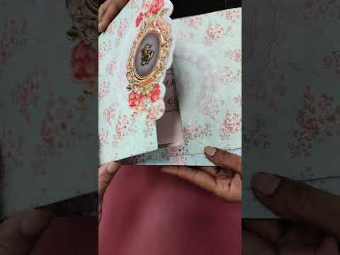 KLB-1333 Blue Pink Floral Door Style Wedding Card (2 Page)