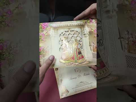KLB-1425 Creme Bride Groom Laser Cut Carry Bag Style Semi Box Wedding Card (2 Page)
