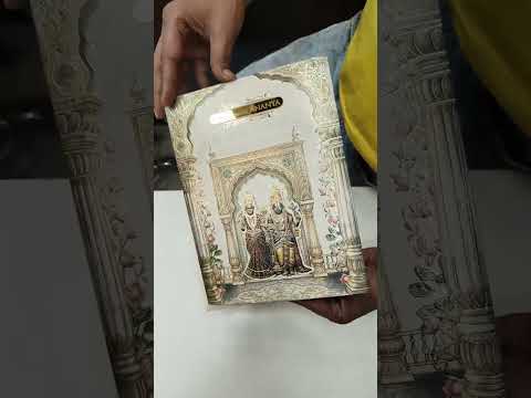 KLB781 Varha Swamy & Bhi Devi Design Creme Color Embossed Semi Box Wedding Card (2 Page & Couple Name Acrylic)