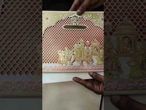 KLB-1131 White Peach Lotus Barat Laser Cut Padded Thick Wedding Card (2 Page & Couple Name Acrylic)