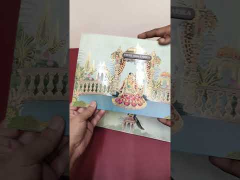 KLB-1512 Blue Bride Groom Semi Box Wedding Card (2 Page & Couple Name Wooden Plate)