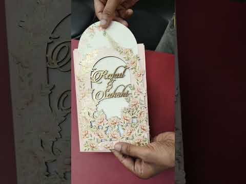 KLB-1025 Peach Floral Couple Name Laser Cut Wedding Card (2 Page)