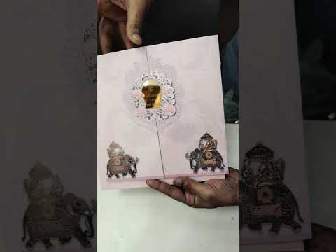 KLB732 Elephant Design Pink Color Double Door Style Semi Box Wedding Card (2 Page & Couple Name Acrylic)
