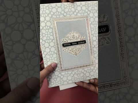 KLB-1166 White Grey Floral Padded Thick Wedding Card (2 Page & Couple Name Wooden Plate)