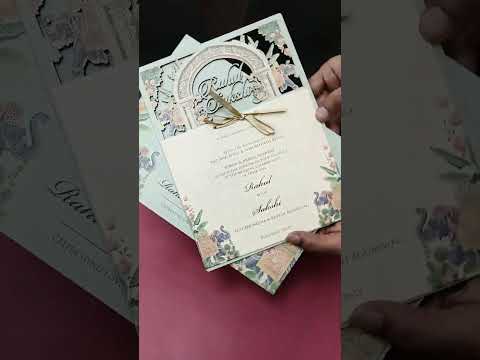 KLB699 Elephant Design Green Color Couple Name Laser Cut Wedding Card (2 Page)