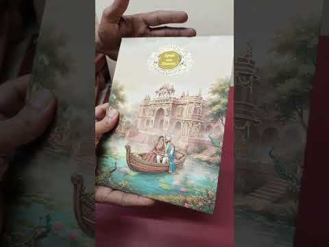 KLB-1475 Creme Blue Bride Groom Royal Fort 3D Gold Foil Padded Thick Wedding Card (2 Page & Couple Name Acrylic)