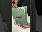 KLB818 Floral Design Green Color Hardboard Padding Thick Wedding Card (2 Page & Couple Name Acrylic)
