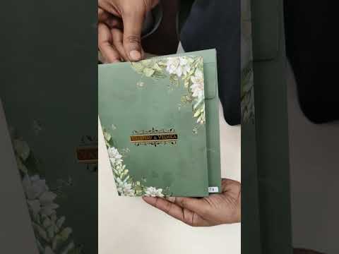 KLB818 Floral Design Green Color Hardboard Padding Thick Wedding Card (2 Page & Couple Name Acrylic)