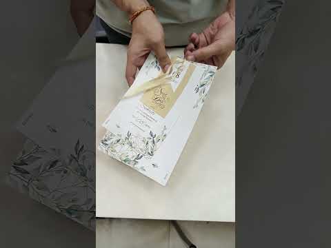 KL2094R Luxury Paper Wedding Card with Tag and Ribbon (2 Page)