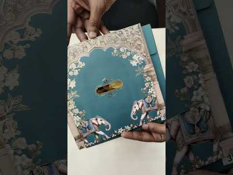 KLB-1029 Blue Elephant Padded Thick Wedding Card (2 Page & Couple Name Acrylic)