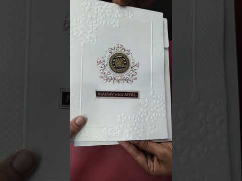 KLB-1085 White Floral Embossed Semi Box Wedding Card (2 Page & Couple Name Wooden Plate)