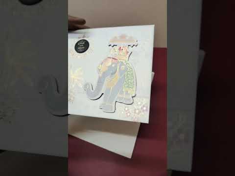 KLB-1486 White Elephant Laser Cut Padded Thick Wedding Card (2 Page & Couple Name Wooden Plate)