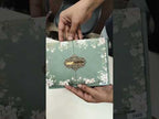 KLB812 Floral Design Green Color Double Door Style Hardboard Padding Thick Wedding Card (2 Page & Couple Name Acrylic)