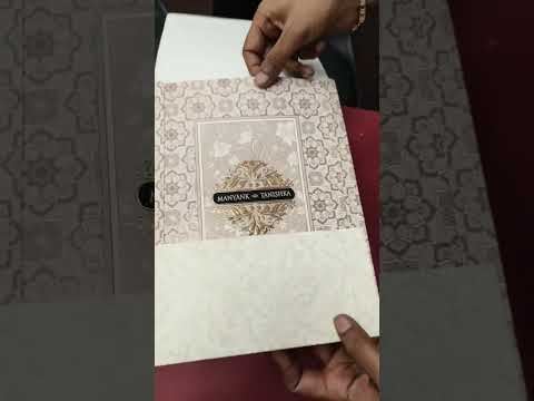 KLB-1198 Creme Brown Floral Semi Box Wedding Card (2 Page & Couple Name Wooden Plate)