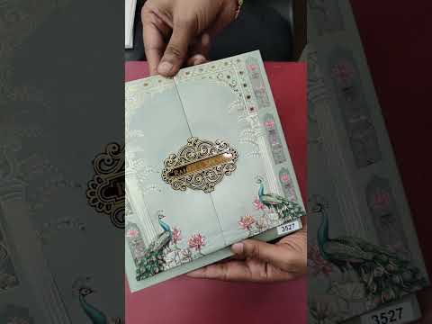 KLB-1027 Green Peacock Door Style Padded Thick Wedding Card (2 Page & Couple Name Acrylic)