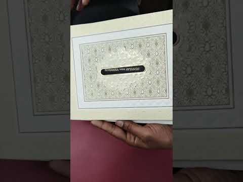 KLB-1239 White Creme Traditional Embossed Semi Box Wedding Card (2 Page & Couple Name Wooden Plate)