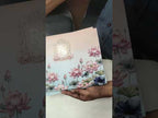 KLB754 Lotus Floral Design Blue Pink Color Embossed Semi Box Wedding Card (2 Page & Couple Initial Acrylic)