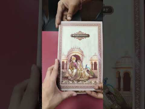 KLB-1410 Creme Brown Bride Groom Royal Fort Semi Box Wedding Card (2 Page & Couple Name Wooden Plate)