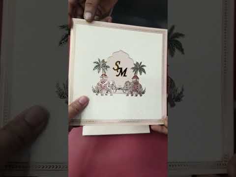 KLB-1156 Creme Elephant Semi Box Wedding Card (2 Page & Couple Initial Acrylic)