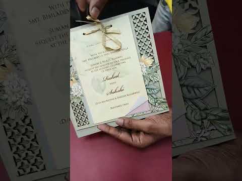 KLB678 Floral Design Green Color Laser Cut MDF Thick Wedding Card (2 Page)