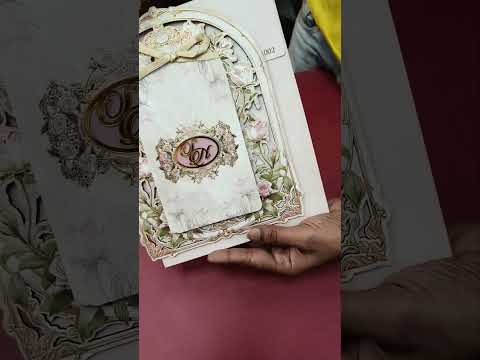KLB685 Floral Design Creme Color Laser Cut MDF Thick Wedding Card (2 Page & Couple Initial Acrylic)