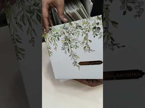 KLB704 Floral Design White Green Color Hardboard Padding Thick Wedding Card (2 Page & Couple Name Acrylic)